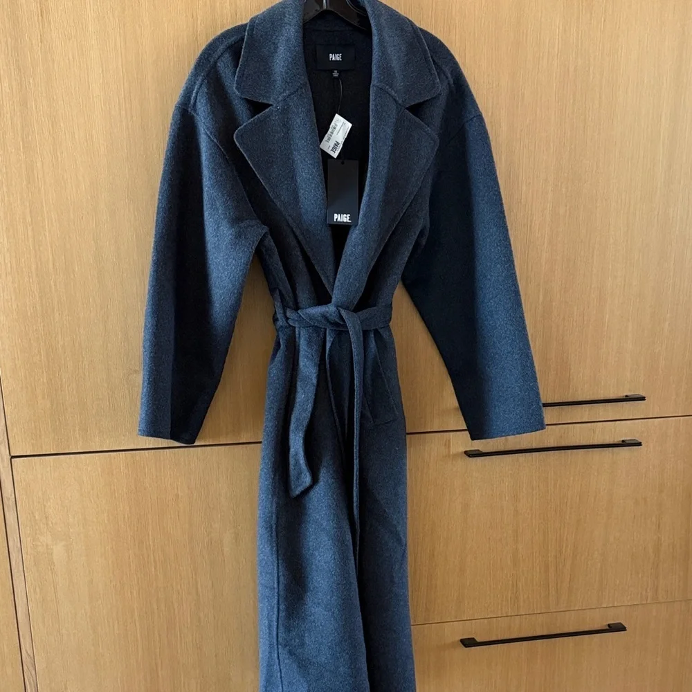 PAIGE Connery Wool-Blend Long Robe Coat in charcoal gray color Size XSmall NWT